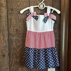 Bonnie Baby White and Red Sleeveless Sundress with Square Neck